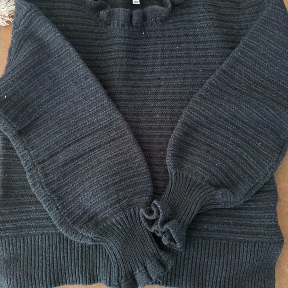 Madewell Black Ruffle-Cuff Crewneck Sweater